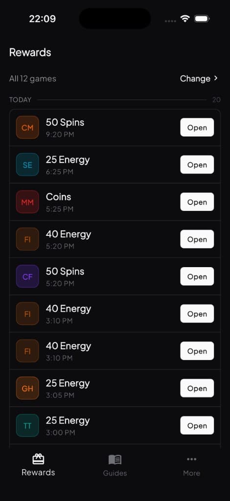 Games Rewards app — Rewards screen